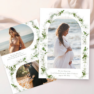Faire-part élégante arche photo bébé grossesse eucalyptus ver