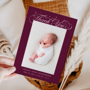 Faire-part Élégante calligraphie Merci Cranberry Birth