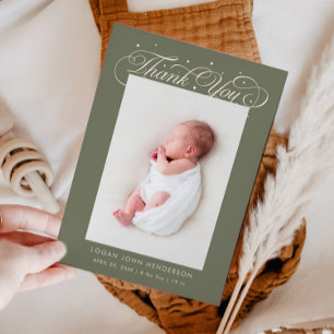 Faire-part Élégante calligraphie Merci Sage Green Birth