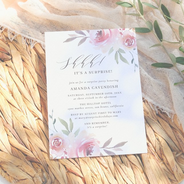 Faire-part Élégante fête d'anniversaire de la Surprise floral (Créateur téléchargé)