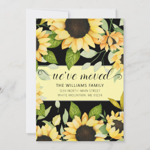 Faire-part Elégante Tournesol Aquarelle Florale Black Moving