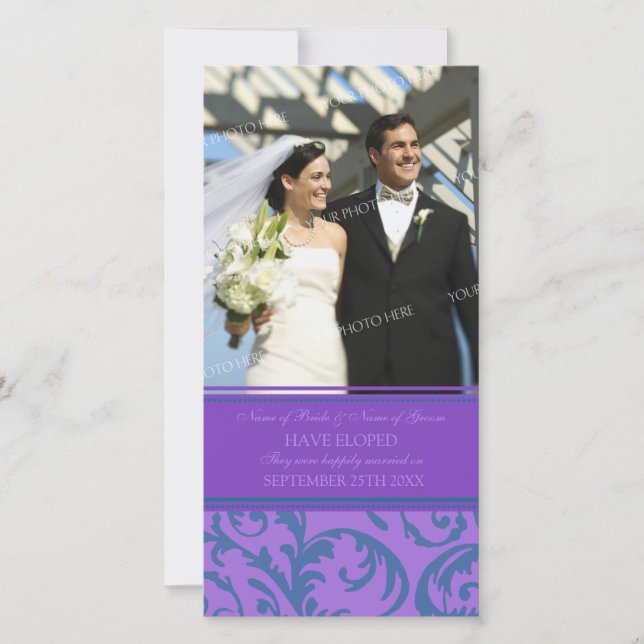 Faire-part Elopement Turquoise et violet (Devant)