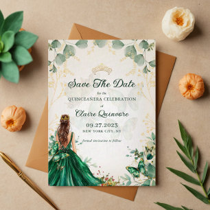Faire-part Emerald Green Gold Quinceanera Enregistrer La Date