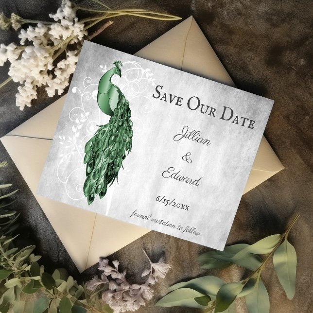 Faire-part Emerald Green Peacock Enregistrer la date (Emerald Green Peacock Save the Date)