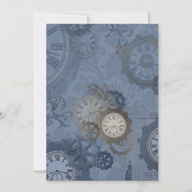 Faire-part Empreinte bleue Steampunk (Devant)