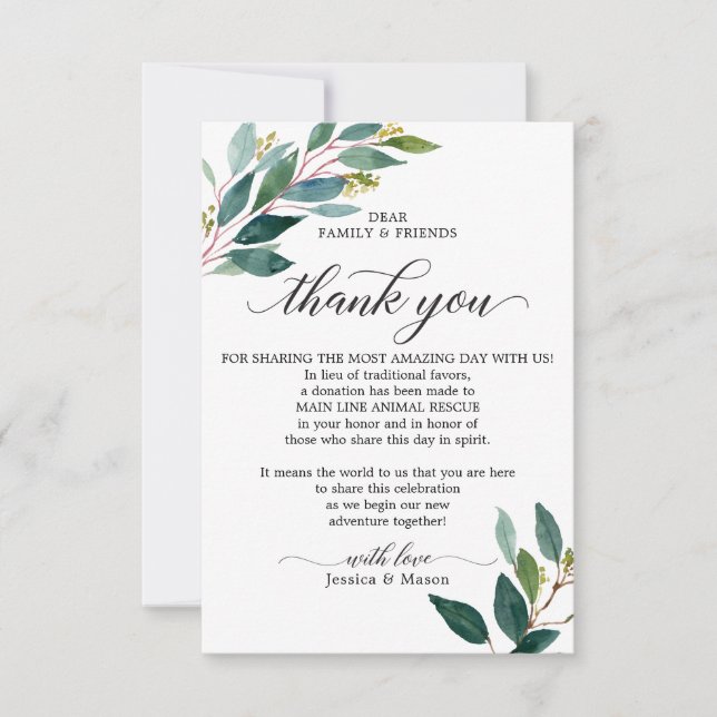 Faire-part En lieu et place des faveurs Merci Place Card Gree (Devant)