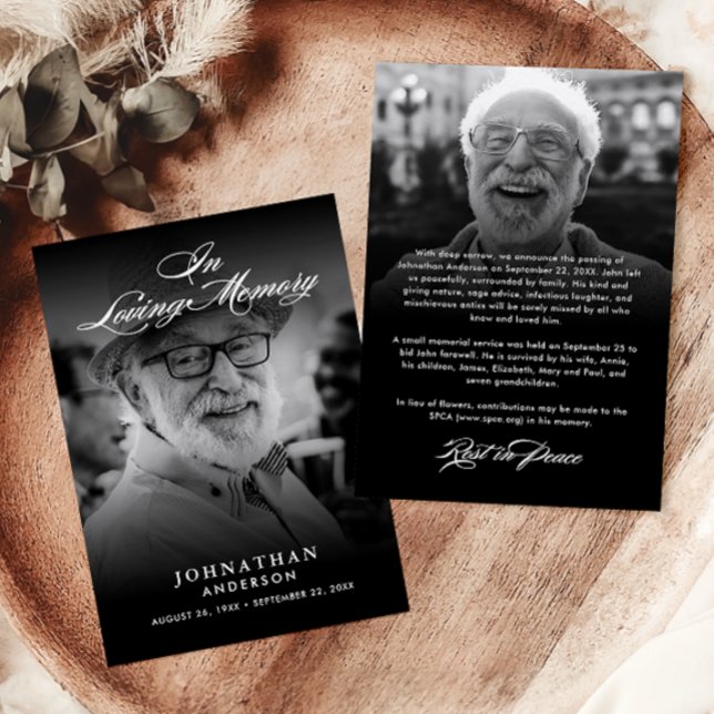 Faire-part En Mémoire Amoureuse Élégant Script 2-Photo Décès (Créateur téléchargé)