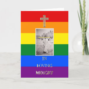 Faire-part En mémoire d'amour Croix d'or religieuse photo LGB