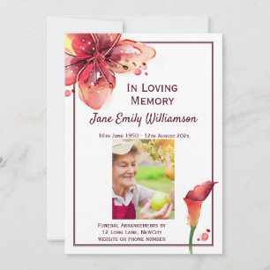 Faire-part En mémoire d'amour Funérailles de Calla Lily