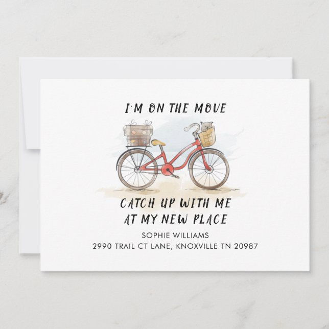 Faire-part En mouvement avec le vélo de chat Nouvelle adresse (Devant)
