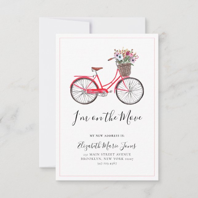 Faire-part En mouvement Vélo floral Nouvelle adresse Accueil  (Devant)
