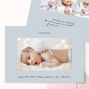 Faire-part encre bleue manuscrite introduction photo garçon b