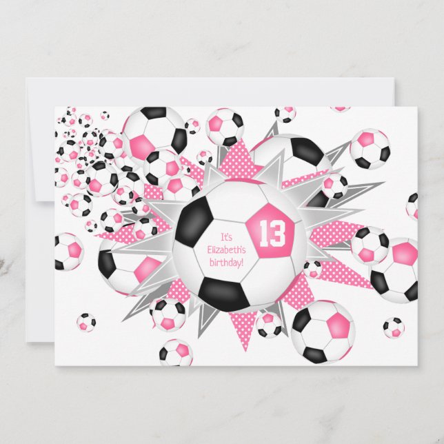 Faire-part enfants sport anniversaire rose noir soccerball so (Devant)