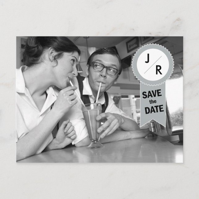 Faire-part Enregistrer la carte postale Monogramme Date (Devant)