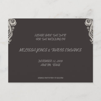 Faire-part Enregistrer la date Carte postale - Gris/Noir fleu