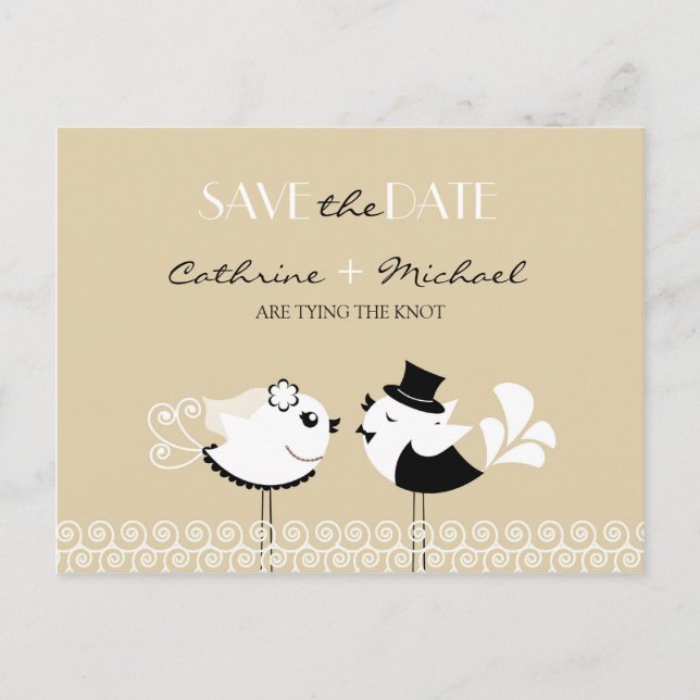 Faire-part Enregistrer La Date Carte Postale Oiseaux Mariages (Devant)