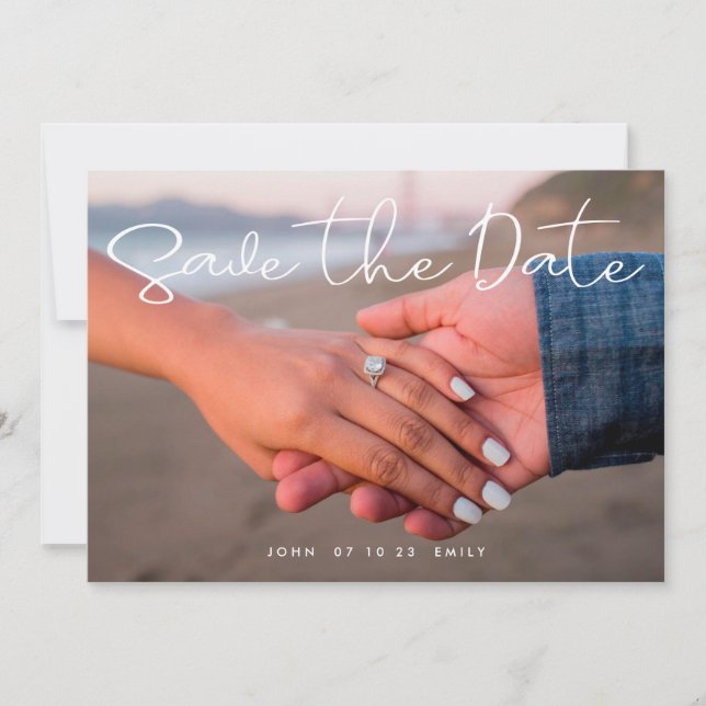 Faire-part Enregistrer la date en blanc écriture manuscrite 2 (Devant)