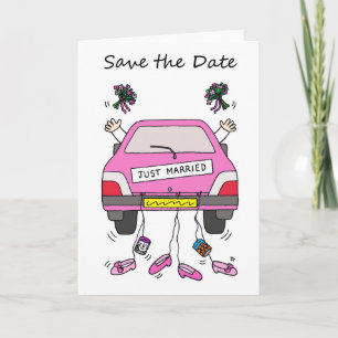 Faire-part Enregistrer la voiture de dessin animé Mariage les