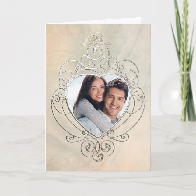 Faire-part Enregistrer le cadre photo en argent Date (Devant)