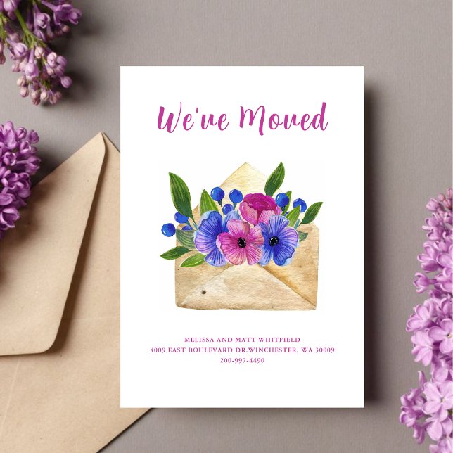 Faire-part Enveloppe florale à l'aquarelle l Nous avons démén (Créateur téléchargé)
