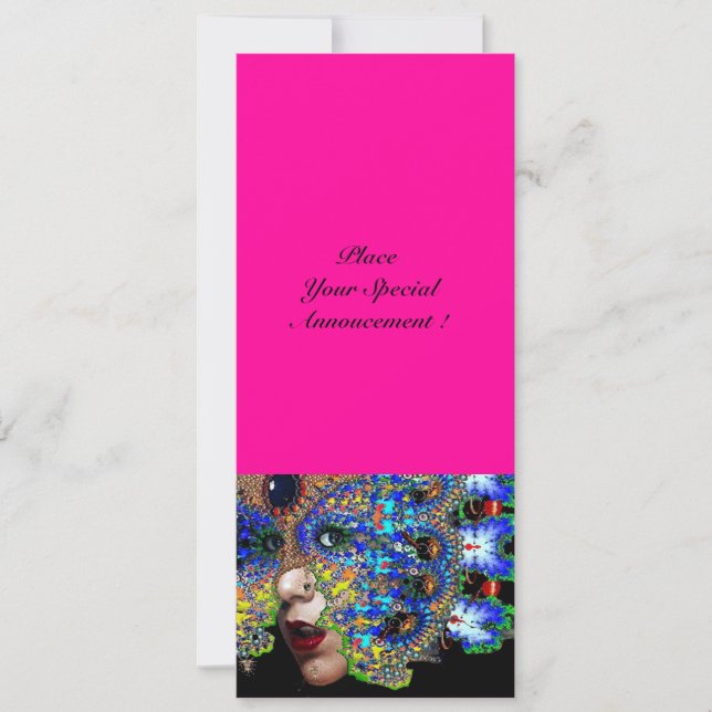 Faire-part EPHÉMERAL Mardi Gras Masquerade balle fuchsia, ble (Devant)