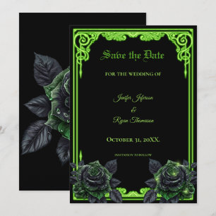 Faire-part Épousailles de mariage gothique vert sorcier enreg
