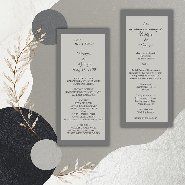 faire-part et menu de mariage gris minimal élégant (Créateur téléchargé)