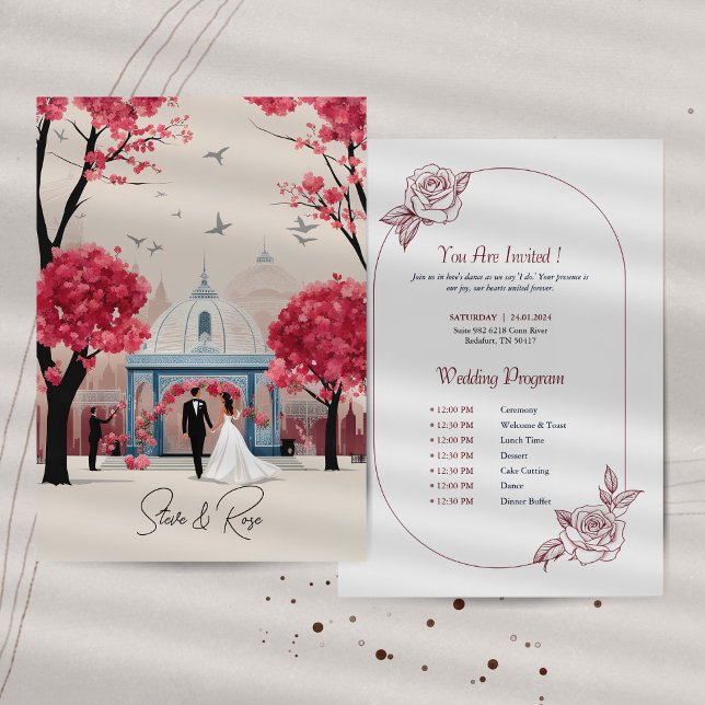 Faire-part et programme de mariage rose (Créateur téléchargé)
