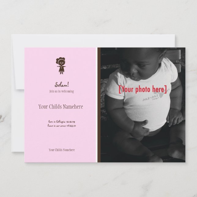Faire-part éthiopien d'adoption de filles (Devant)