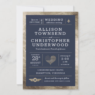 Faire-part Étoiles et rayures Mariages patriotiques Faux Gold