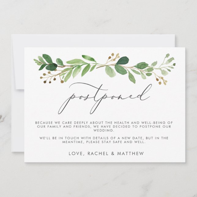 Faire-part Eucalyptus de l'aquarelle Mariage reporté (Devant)
