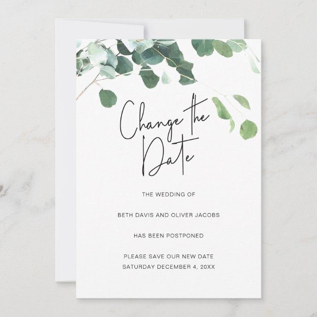Faire-part Eucalyptus Modifier la date Mariage report (Devant)