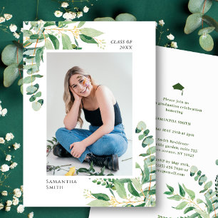Faire-part Eucalyptus Rustique Vert Simple Photo Graduation