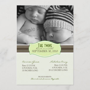 Faire-part Faire annonce de naissance de jumeaux : Vert Citro