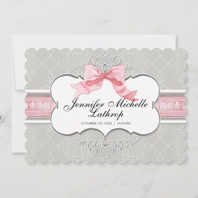 Faire-part Faire annonce de naissance Fille au noeud papillon (Devant)