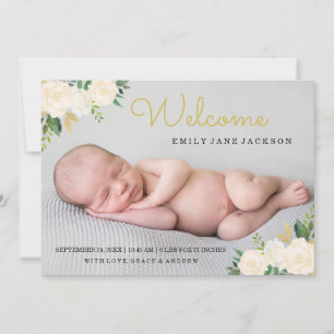 Faire-part Faire Annonce de Naissance Photo Florale Or
