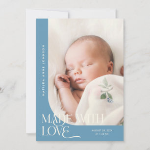 Faire-part Fait Avec Amour Denim Bleu Photo Naissance