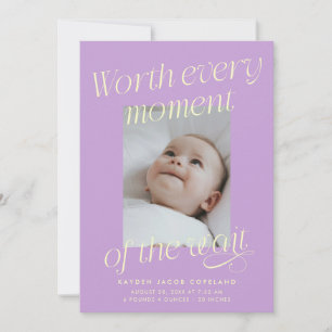 Faire-part Fait Lilac Photo Moderne de Naissance