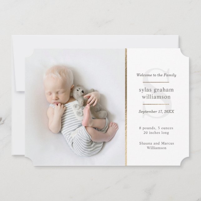 Faire-part Famille Classique Première photo Naissance (Devant)