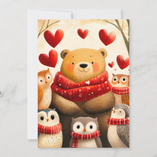 Faire-part Famille ours ours et hiboux tendre forêt hivernale