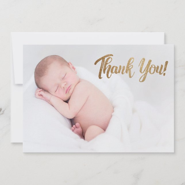 Faire-part Faux Gold Merci Script photo bébé naissance (Devant)