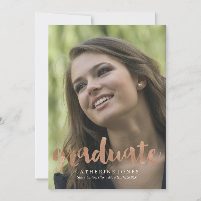 Faire-part Faux Rose Gold Hand Lettré Typographie Graduation (Devant)