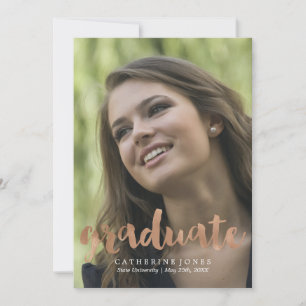Faire-part Faux Rose Gold Hand Lettré Typographie Graduation