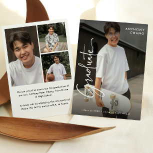 Faire-part Félicitations Script Diplômé 4 Collage Photo Gradu