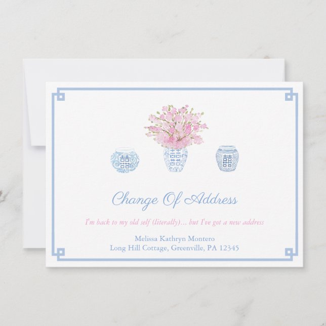 Faire-part Feminine Rose Et Bleu Changement D'Adresse Divorce (Devant)
