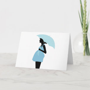 Faire-part Femme enceinte avec Polka Dot Parapluie Bébé Bleu