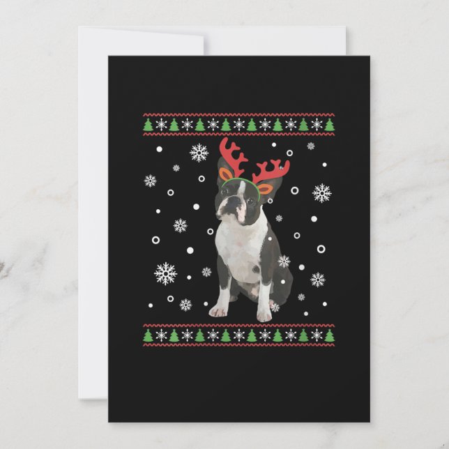 Faire-part FEMMES Boston Terrier Xmas laide de Noël (Devant)
