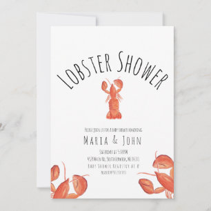 Faire-part Fête bébé douche à l'eau Lobster Watercolor Crabe 