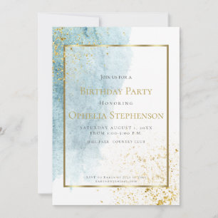 Faire-part Fête d'anniversaire   Lavage d'aquarelle bleu Deni