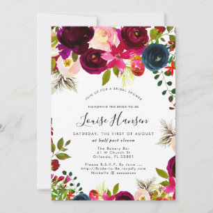 Faire-part Fête de l'mariée, Bourgogne, Aquarelle Blush+Navy